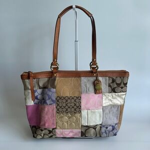 Coach Signature Patchwork Multicolor Mixed Material Tote Bag F11711 Good